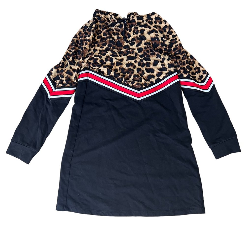 Truly Me by SaraSara Leopard Print Sweater Dress with Hood Black Size 10 years - Picture 2 of 10